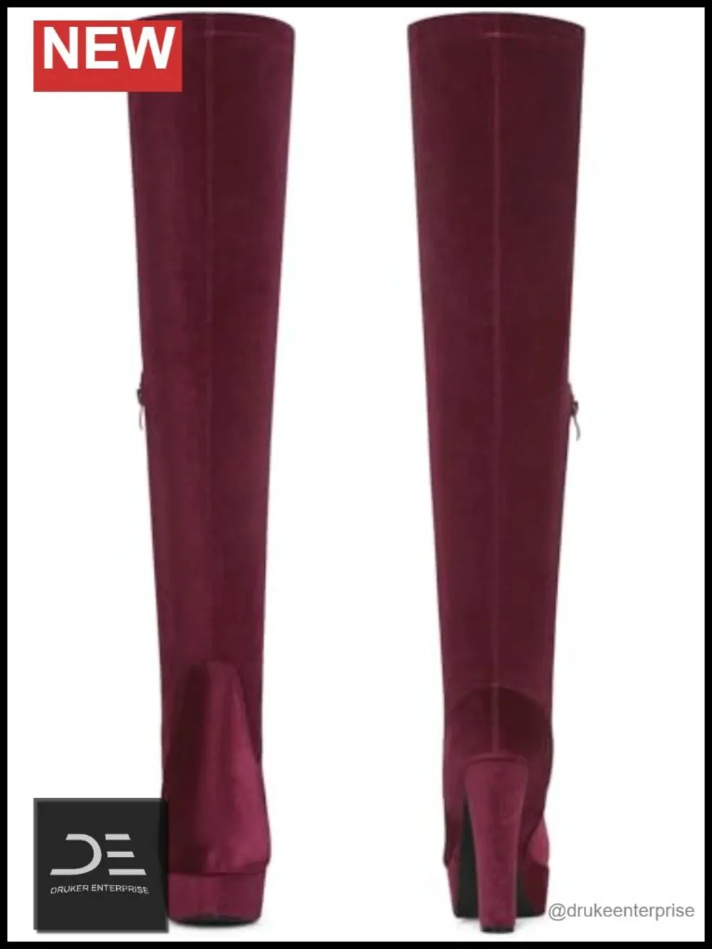 Faux Velvet Over the Knee Platform Boots Block Heel Women's Winter